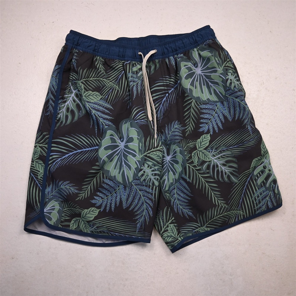 Fair Harbor Lx8" Gray Leaf Drawstring Lined Hybrid Swim Mens Shorts